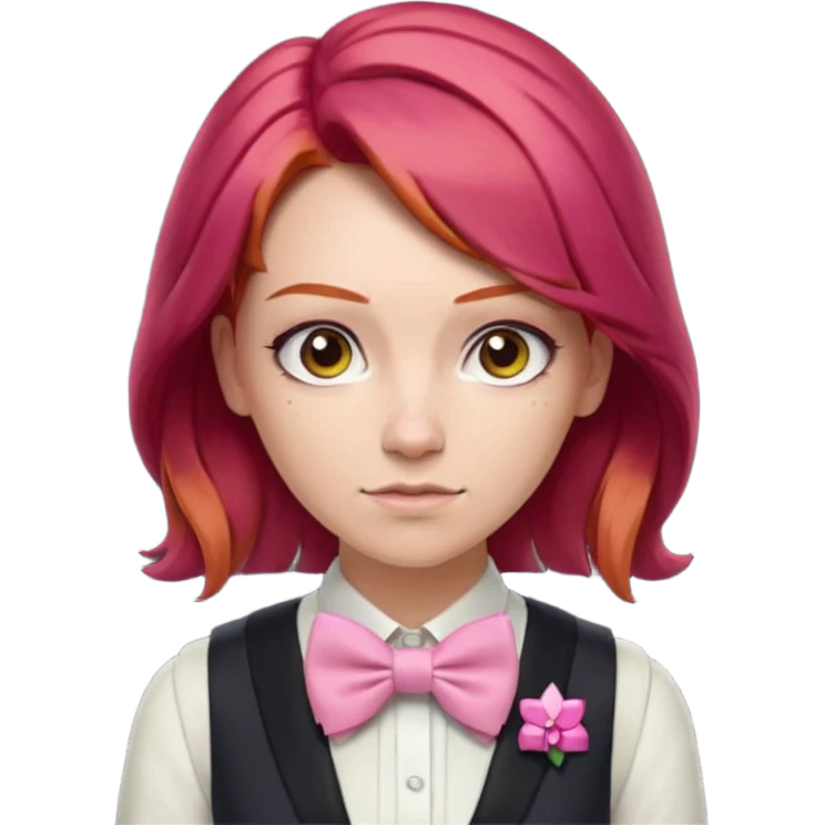 In A Clash Of Clans Aesthetic readhead hair woman with pink bowtie emoji