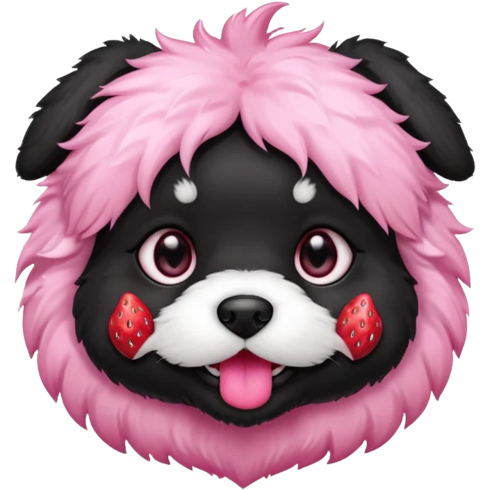 A black fluffy puppy with a strawberry emoji