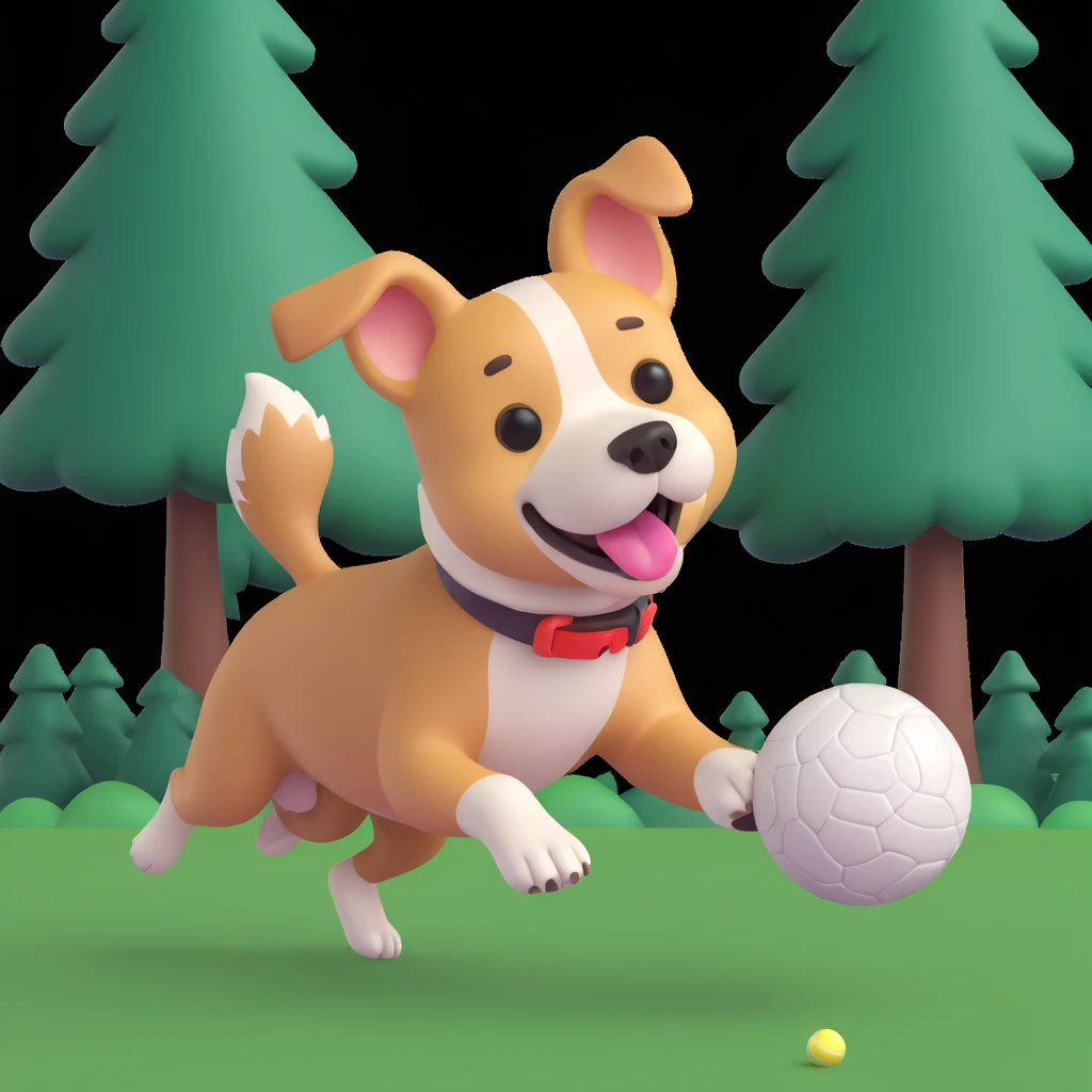dog chasing ball in forrest, close up pose emoji