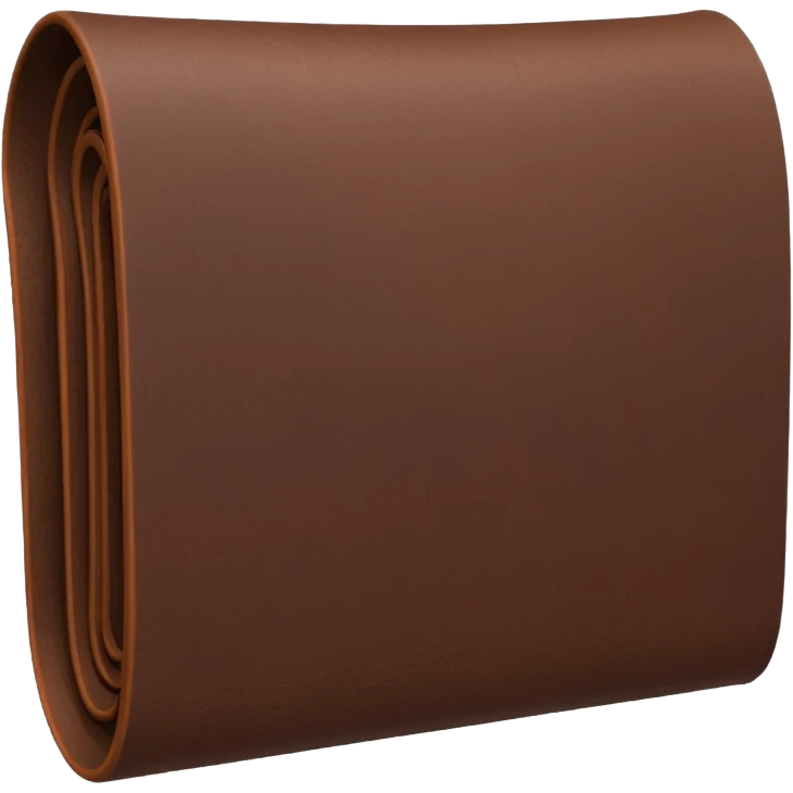 A 3D Apple-style emoji of an industrial leather material, shown as a neatly folded or rolled sheet of dark brown leather with visible texture and stitching details, giving a modern and manufactured look, clean and simple design, no background emoji
