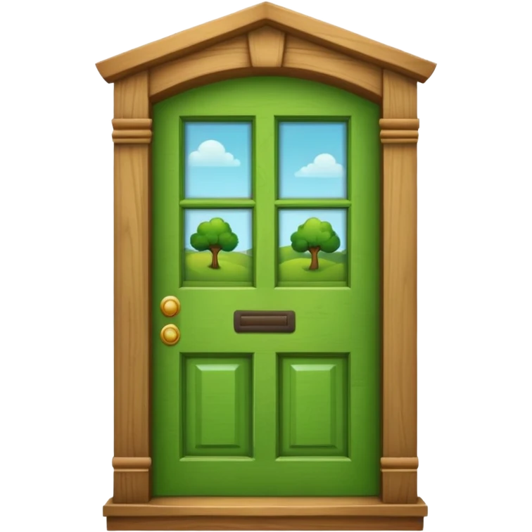 A wooden green door emoji in the style of Apple emoji with a window emoji