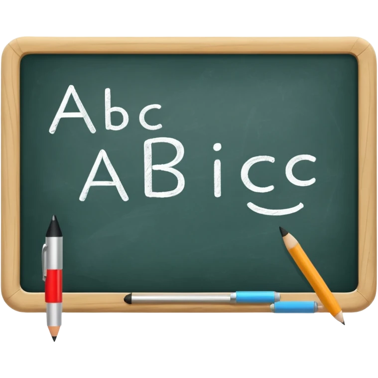 Whiteboard with ABC written on with handwriting emoji