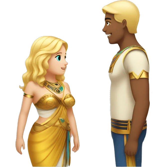 chubby girl with blond highlights talking to an egyptian man emoji