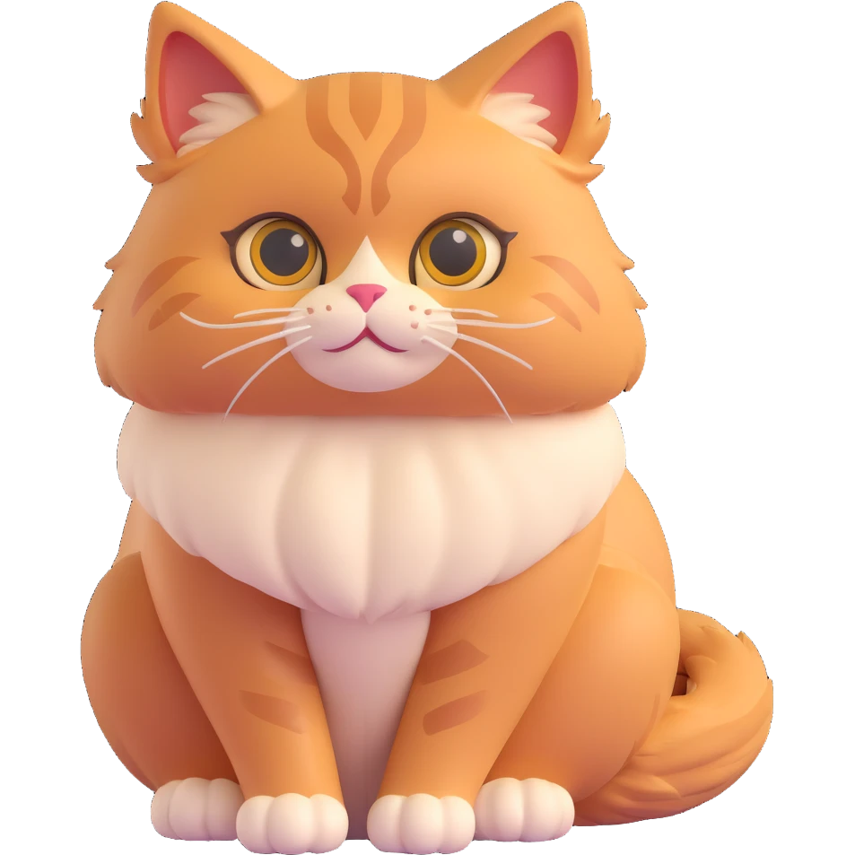 3d style cat, sitting, fluffy, big eyes emoji