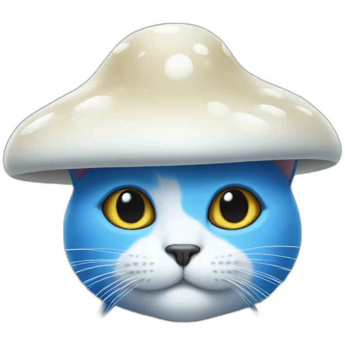 Blue cat with a white mushroom hat emoji