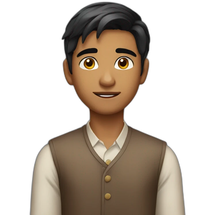young handsome Indian boy with fair skin with sharp jawline and small eyes emoji