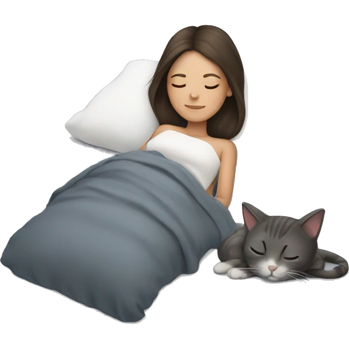 Brunette girl  sleeping with grey cat  emoji