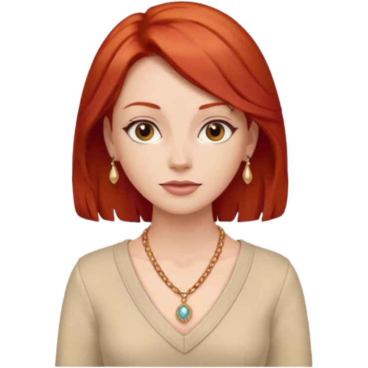 lady-in-beige-clothes-,-red-hair,-wearing-necklace emoji