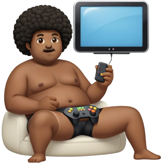 Chubby guy with afro wearing boxers playing video games emoji