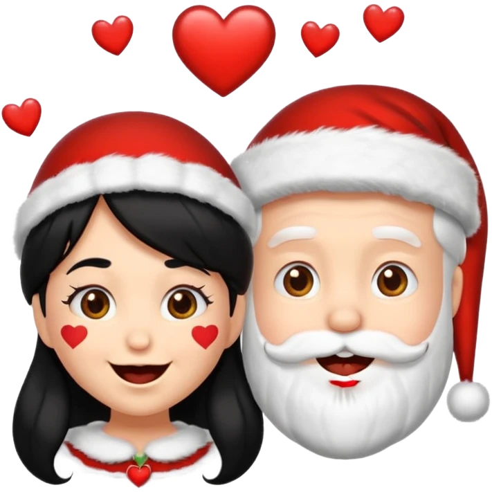 Make an emoji of a Santa Claws couple, but with hearts falling from their mouths, and both with black hair. emoji
