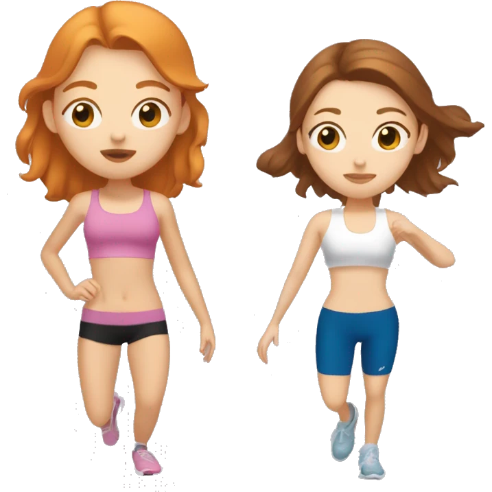 Ginger white girl and brown haired asian girl besties working out  emoji