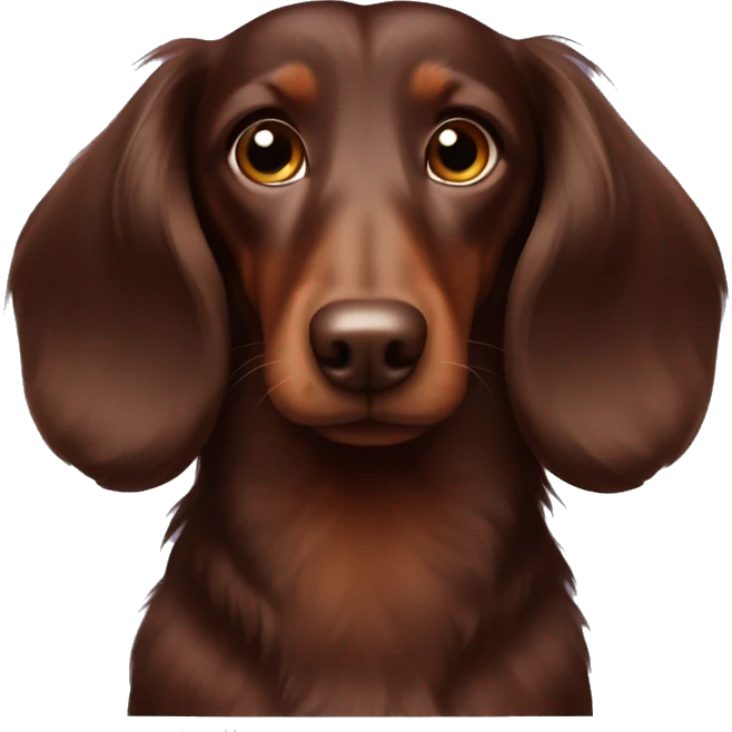 Solid Chocolate Brown Long-haired dachshund with fluffy ears emoji