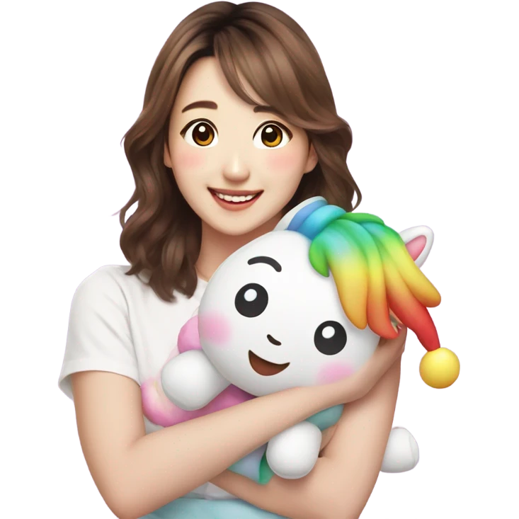 Jihyo from twice holding a stuffed unicorn emoji