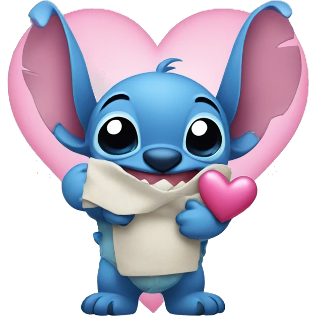 stitch with a pink heart in his hand emoji
