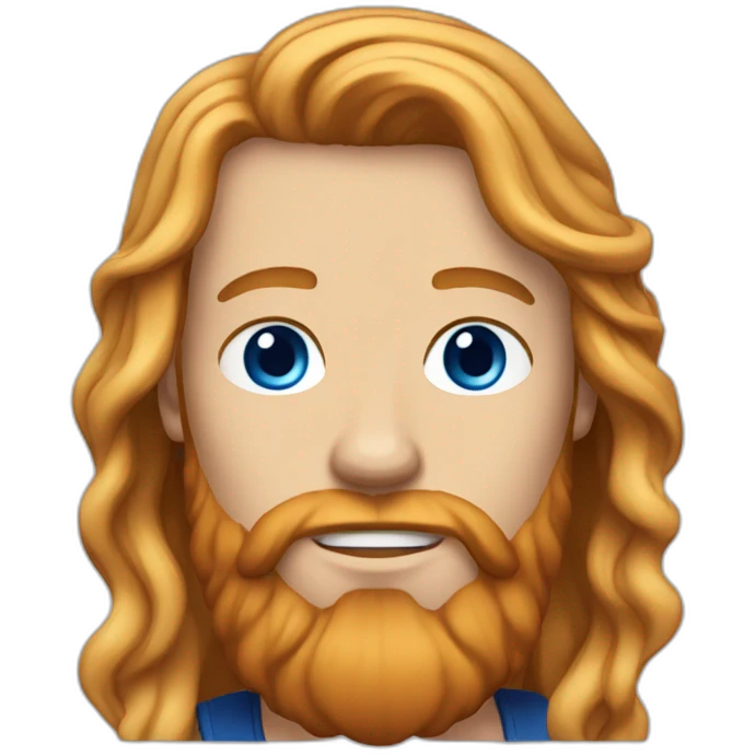 an english man in his twenties with long wavy blonde hair and a red beard with blue eyes emoji
