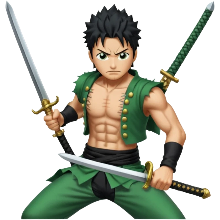 Has a zoro de one piece más epico en pocision de ataque y estilo anime  emoji