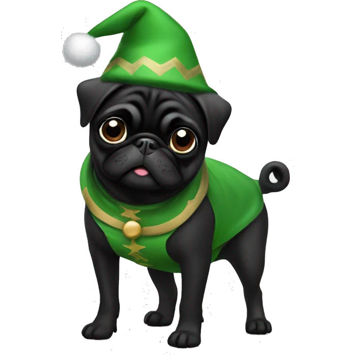 Black pug in elf costume emoji