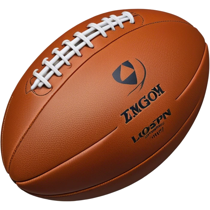 Cinematic Realistic image of a rugged rugby ball with detailed leather textures and precise stitching, rendered against a sunlit field backdrop with dynamic natural lighting that emphasizes its robust character emoji