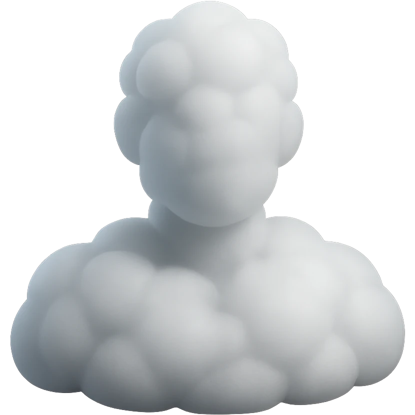 person made entirely of white fluffy convex clouds, shoulders up, front view emoji