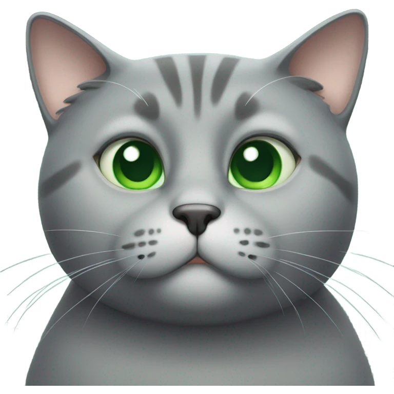 Fat grey cat with large green eyes emoji