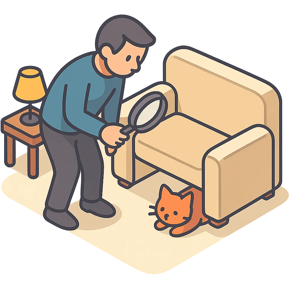 мужчина по всему дому ищет кошку emoji