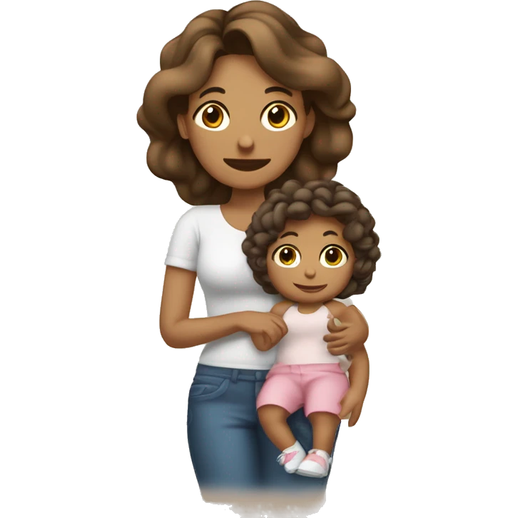 Mamá y su bebé niña  con pien blanca y cabello castaño claro  emoji