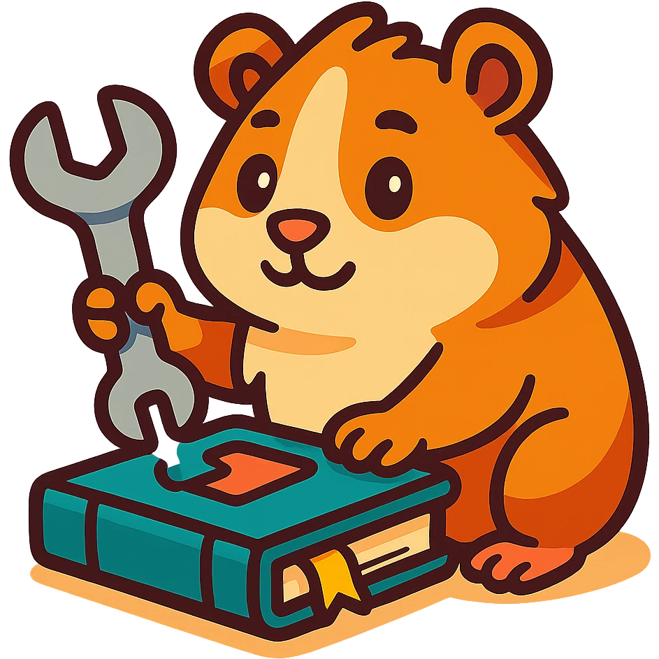guinea pig holding a wrench and fixing a book, vibrant toon style emoji