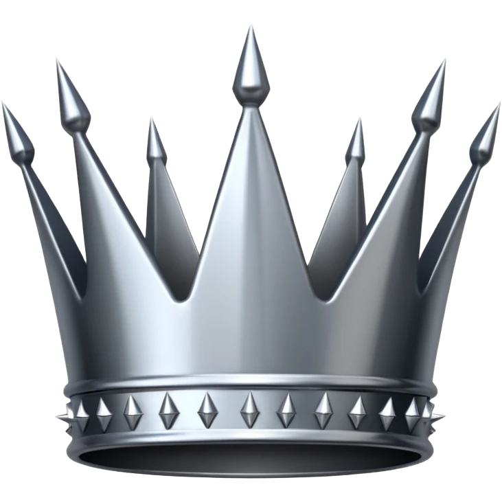 A spiked crown emoji made of silver chrome, sharp yet rounded metallic spikes, glossy reflections, aggressive luxury swag aesthetic, iOS emoji style, centered, clean white background emoji