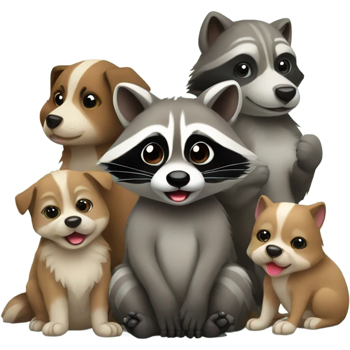 Raccoon with puppies  emoji