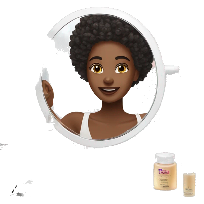 skincare routine on a white makeup vanity with mirror  emoji