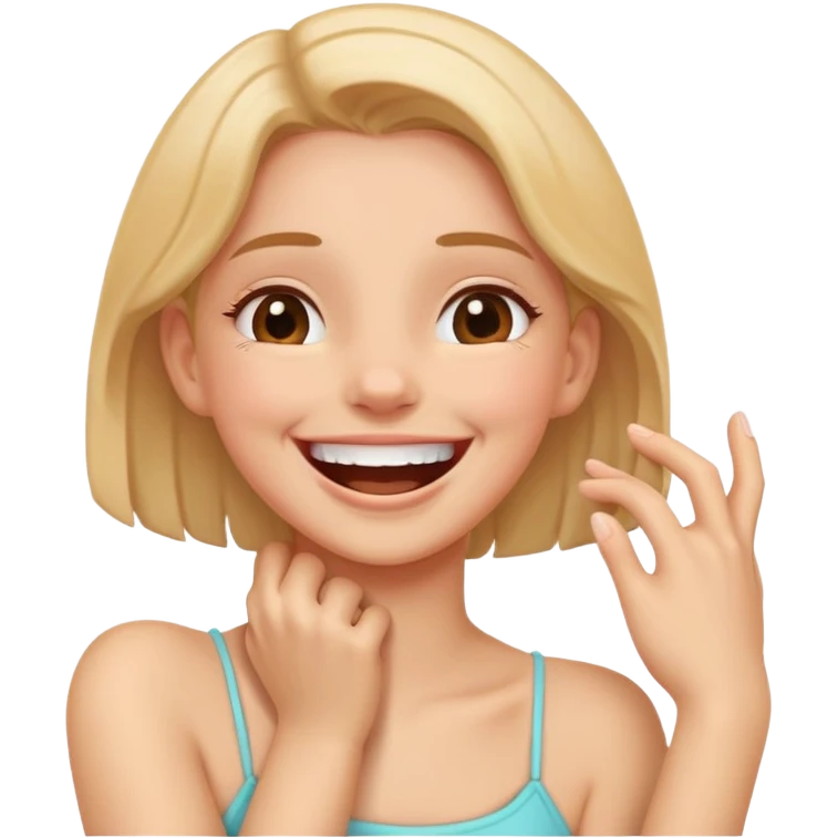 Girl with hands holding neck and laughing emoji