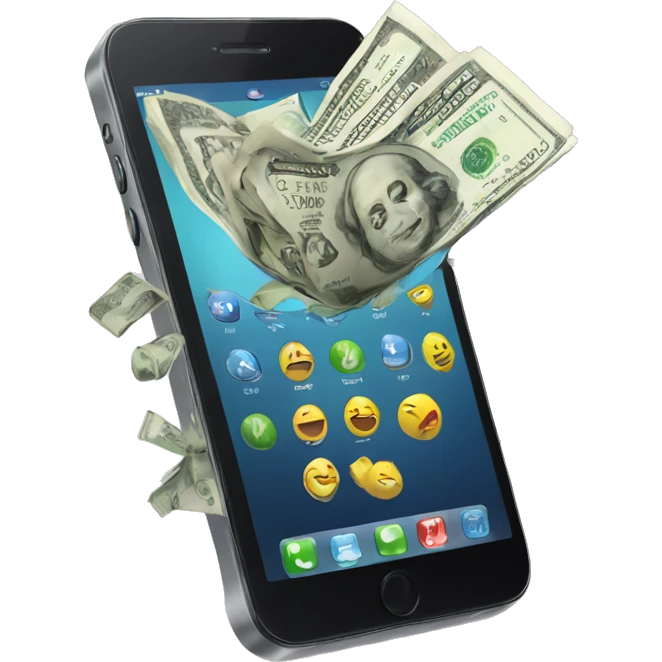 phone with money bursting out of it emoji