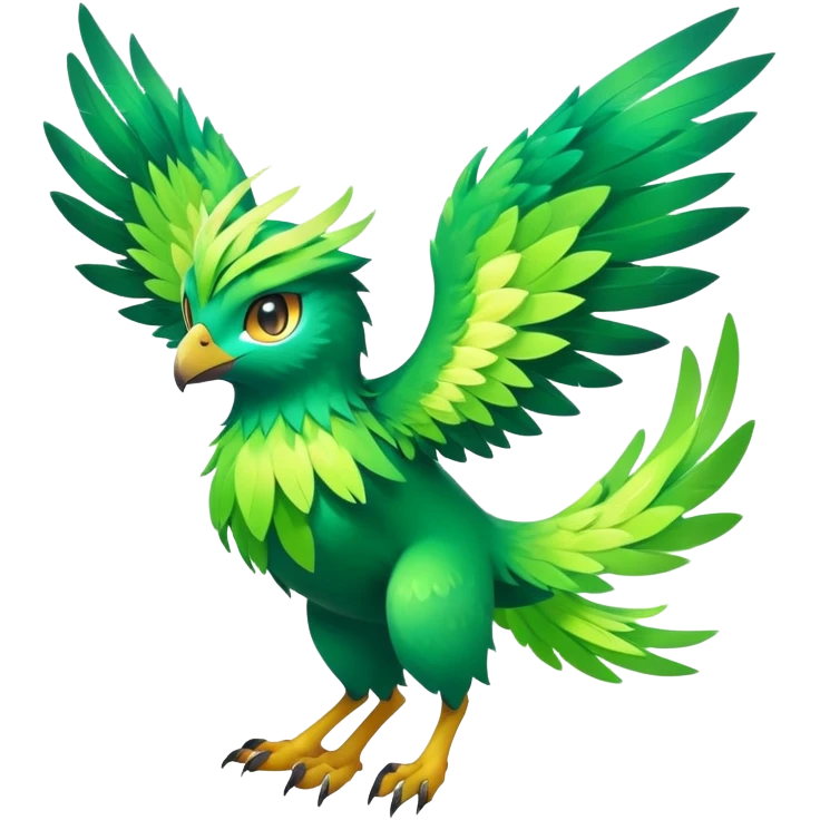Elemental grass-flying-type magical colorful exotic animesque Pokémon-Fakémon-animal-creature emoji