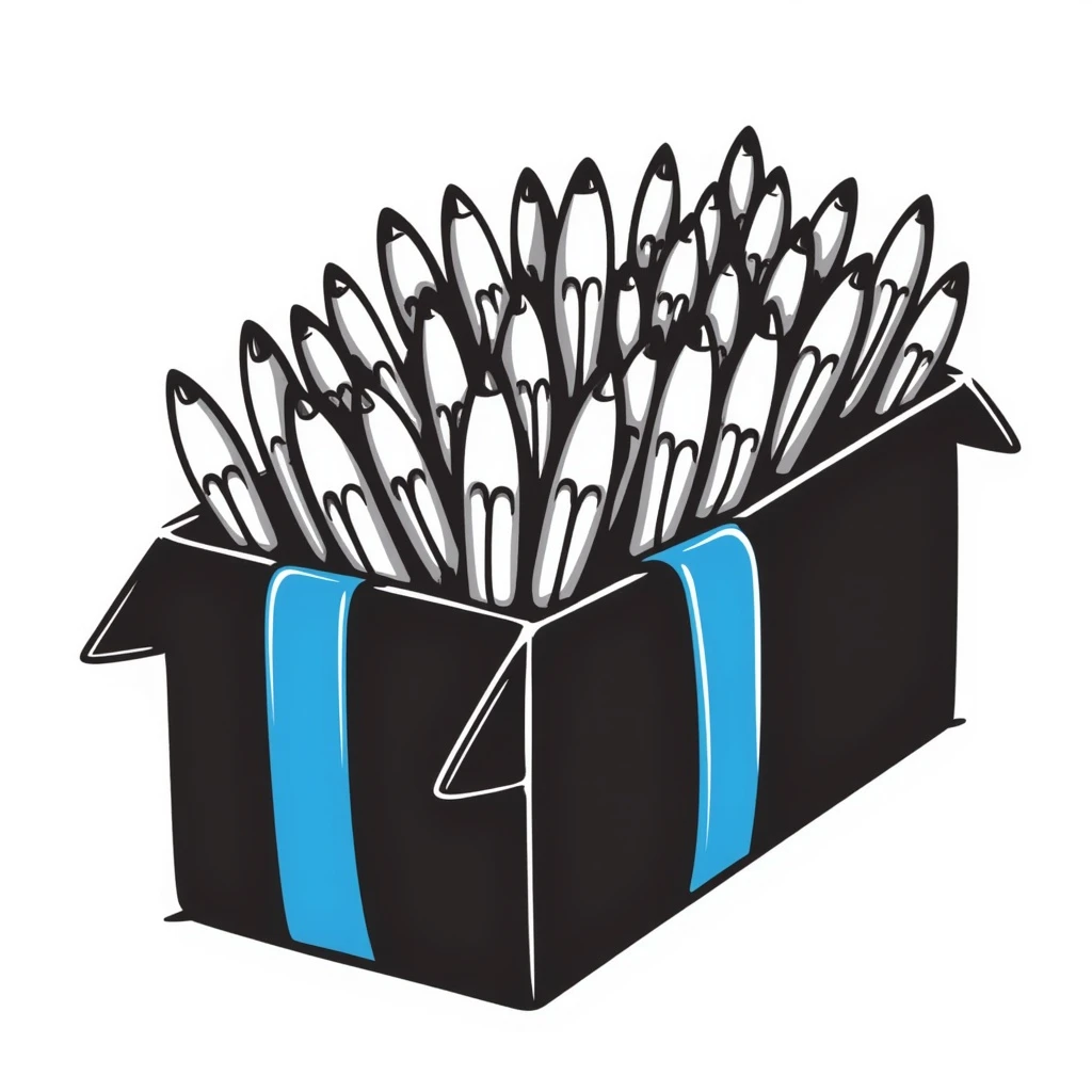 A big long military box filled with long war rockets with a blue ribbon emoji