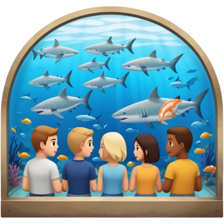 des gens qui sont dans un tunnel en verre et on voit des poissons et requins à travers les parois emoji