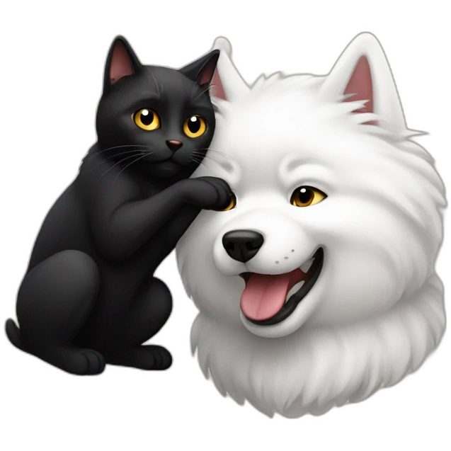 Samoyed fighting black cat emoji