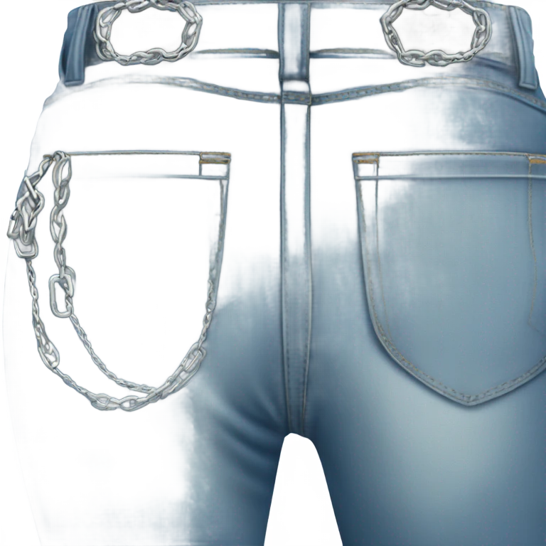 wide leg pair of jeans with a silver chain hanging from pocket emoji
