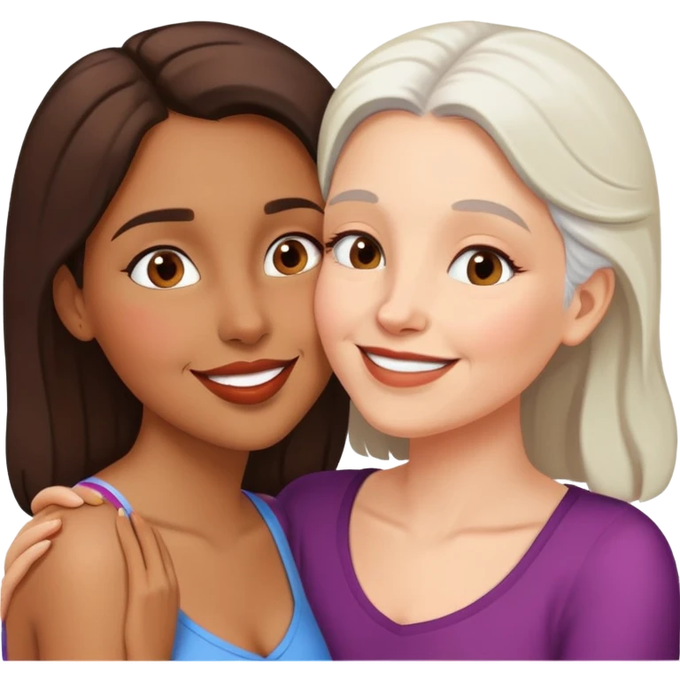 Brown girl white older girl kissing emoji