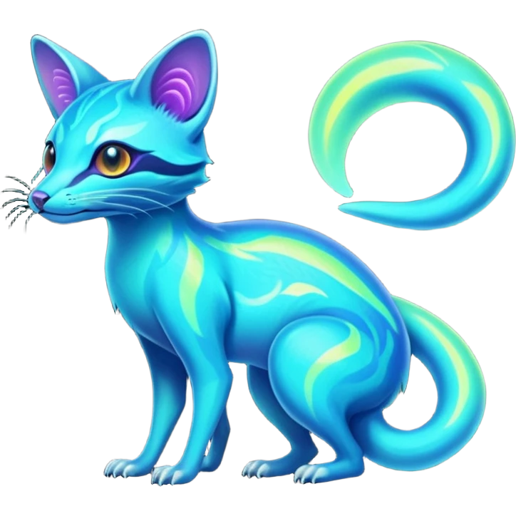 Exotic futuristic bioluminescent translucent transparent lush warm-colored neon-glowing iridescent Fakémon-Fionbri-Vernid-Genet-creature emoji