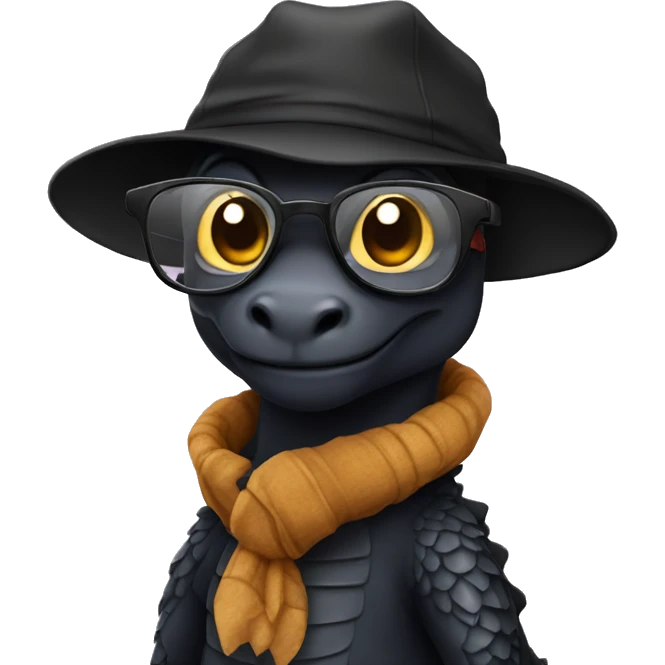 Cute black dragon in glasses and a cap emoji