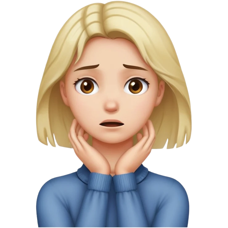 Girl putting her hands around her neck and looking distressed emoji