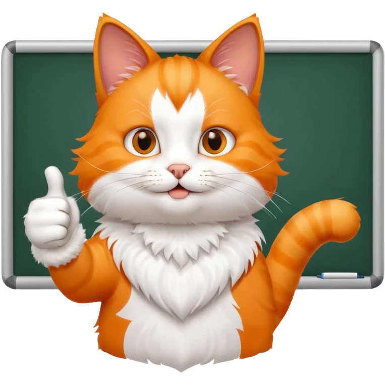 Cat with thumbs up next to a whiteboard emoji