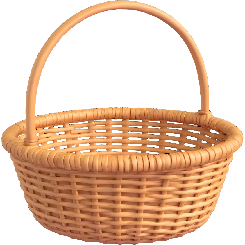 wicker basket, 3D, round shape, light brown, no text emoji