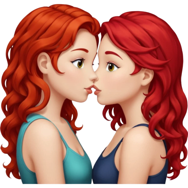 two girls kissing. one with straight bright red hair, the other with long curly brown hair emoji
