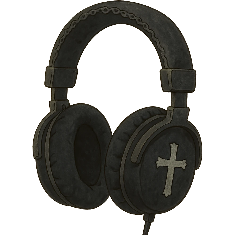black gothic headphones with velvet texture and cross motifs emoji