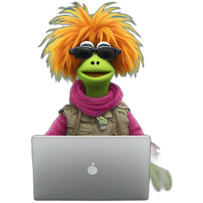 Fraggle with sunglasses working on a laptop emoji