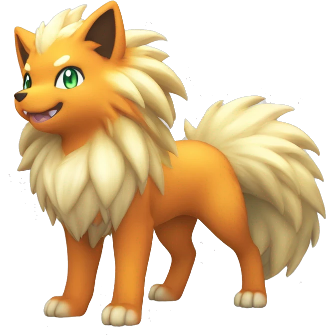 Colorful Shiny Kawaii Cute Arcanine—Vulpix-Ninetails-Fakémon-Pokémon full body emoji