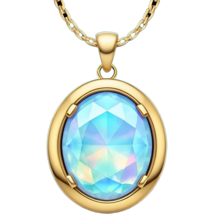 Futuristic colored, 4D opal gemstone, 14K gold necklace, isolated  emoji