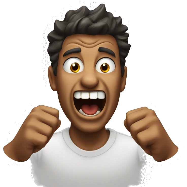 face of a guy shouting with a devilish smile emoji