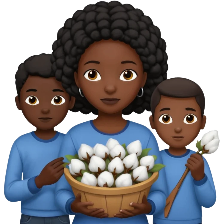 make one black slave thats a girl with two black slaves that are boys picking  cotton all the same age emoji